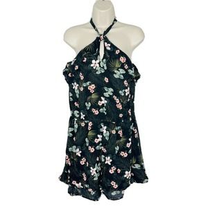 aeropostale womens Floral Black Tropical Halter Ruffle Romper Size XL NWT